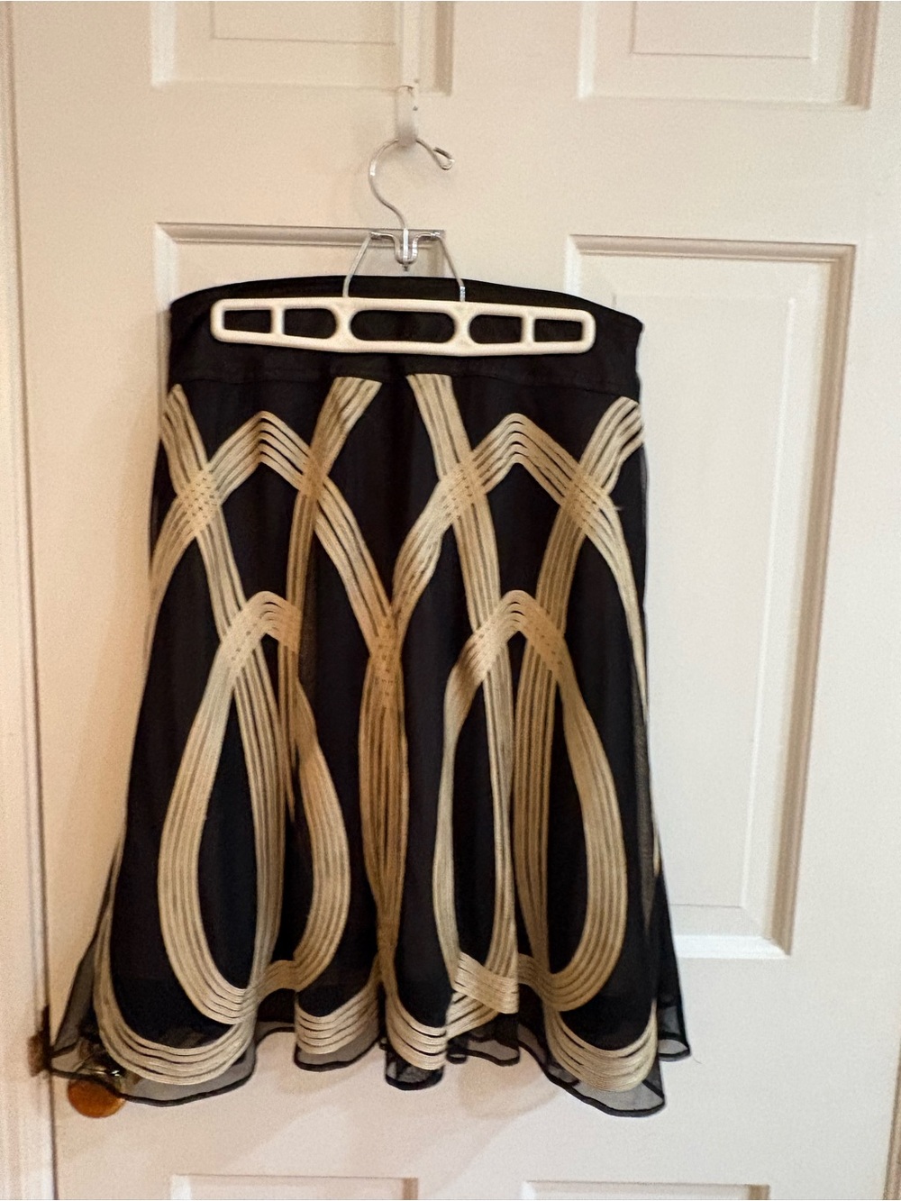 Allen Black & Gold Embroidered A-Line Skirt